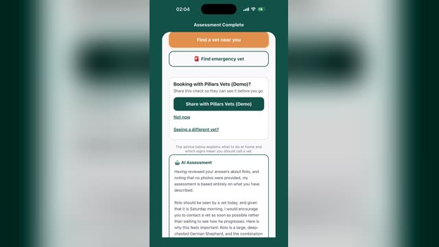 Worried about your pet at 2am: the app in action